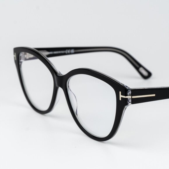 Tom Ford Woman Eyeglasses Black Crystal Blue Light Block Cat Eye FT5954-B 003 - Picture 5 of 11